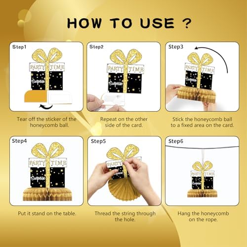 9 Pcs 60th Birthday Decorations Honeycomb Centerpieces for Women Men, Black Gold 1966 Aged to Perfection Vintage Centerpieces for Tables Toppers,Sixty Years Party Decorations Supplies - Image 7