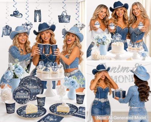 213 Pcs Denim And Diamonds Party Decorations Disposable Plates and Napkins - Image 7