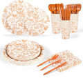 Fall Gold Floral Birds Fruits Disposable Paper Plates and Napkins Set by AimFun