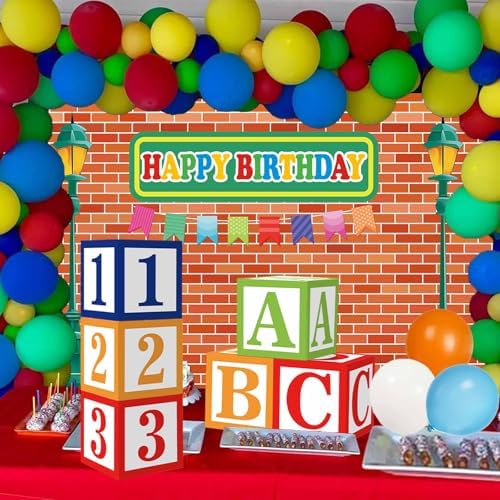 Zliisang153Pcs Red Street Party Balloons Garland Arch Kit 1pcs Birthday Backdrop 6pcs ABC and123 Alphabet Balloons Box Cartoon Kids Birthday Party Decorations by Zliisang