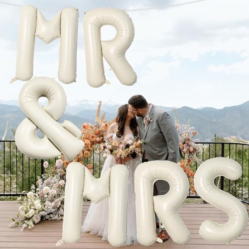40 Inch Beige MR & MRS Balloons for Wedding Decor, Large Cream Mr and Mrs Foil Balloon Letter, Ivory White Sand Mr to Mrs Banner Sign for Bride Groom Engagement Couple Sweetheart Party Decorations - Image 4