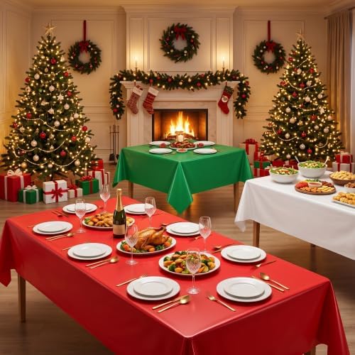 3 Roll 100FT x 54IN Christmas Plastic Tablecloth Roll with Slide Cutter Box - Image 2