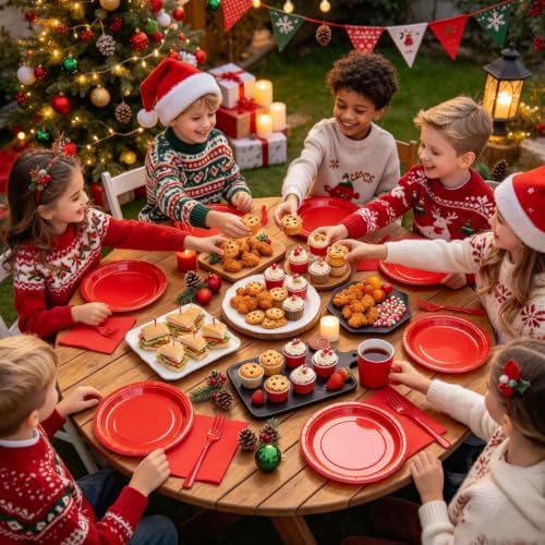 Red Paper Plates and Napkins Includes 7inch Red Dessert Plates,Napkins,Plastic Forks, Disposable Red Party Supplies for Christmas, Valentines Day, Birthday, Wedding, BBQ for 50 Guests - Image 6