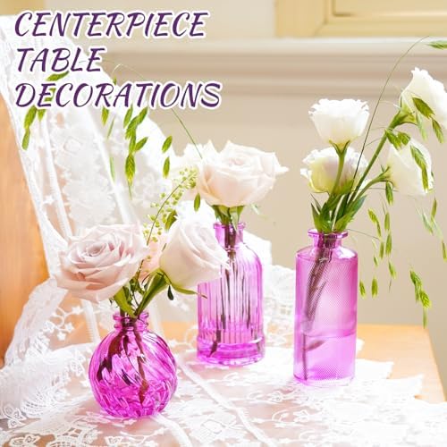 24PCS Bud Vases for Decor Cool Hot Pink Small Glass Flower Vase in Bulk Wedding Centerpieces Bridal Shower Decorations for Women - Image 6