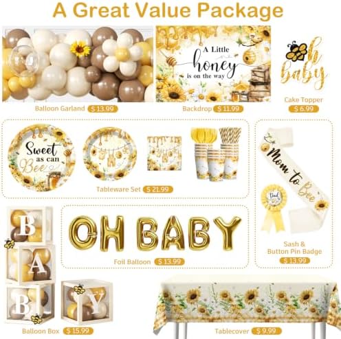 Cocomigo 257Pcs Bee Baby Shower Decorations, All-in-One Set for 25 Guests - Image 3