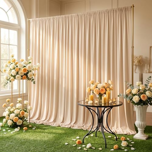 Champagne Backdrop Curtain - 10x10FT Back Drop Curtains for Parties Wrinkle-Free Soft Polyester Backdrop Wedding Decorations Photoground Backdrop Stain-Resistant for Back Drop Stand, 2 Panels by HAEFOOPartyDecorations