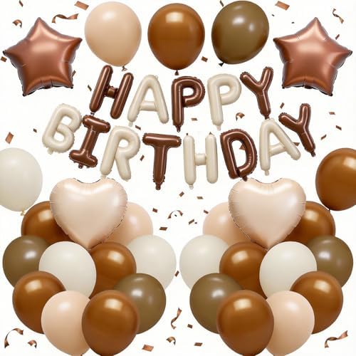 Cream Brown Birthday Decorations for Nude Fall Happy Birthday Balloon by BTZO