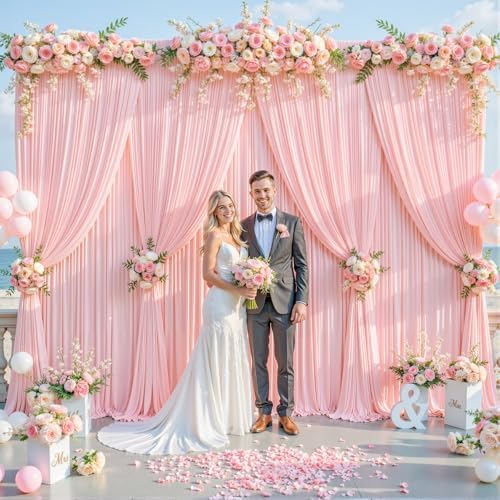 4 Panels Blush Pink Backdrop Curtain for Parties Baby Shower Wrinkle Free Pink Photo Curtains Backdrop Drapes Fabric Decoration for Wedding Birthday Party 20ft(W) x 10ft(H) - Image 3