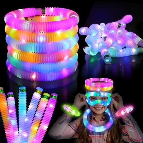 Light Up Glow Sticks Fidget Pop Tubes, 6 Pack Glow in The Dark Party Supplies Toddler Sensory Toys, Glow Stick Thanksgiving Christmas Party Favors Party Pack Gifts for Kids by GreenLifeBetterLife
