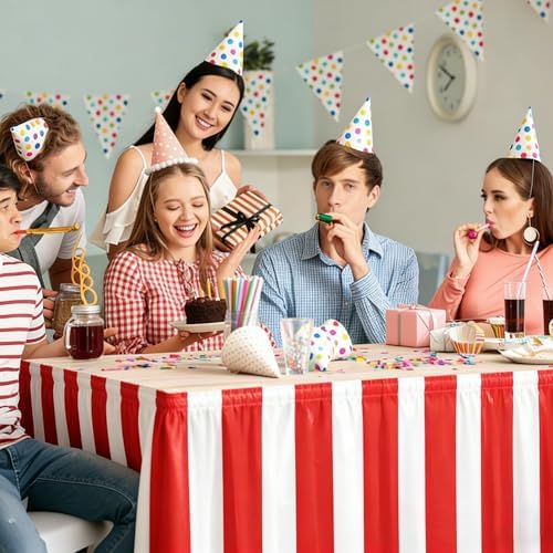 Fovths 8 Packs Red and White Striped Table Skirt Circus Table Skirt Carnival Theme Party Decorations Circus Tables Decorations for Concession Stand Holiday Party Supplies, 14 ft x 30 inch - Image 6