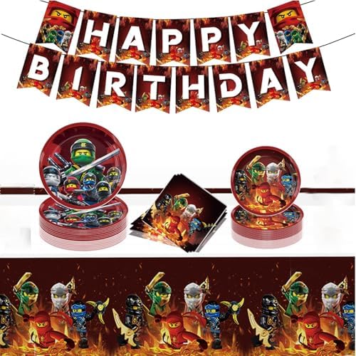 Ninja Birthday Decorations, Ninja Game Party Tableware Include Birthday Banner, Tablecloth, 20 Plates and 20 Napkins for Fans Adults Party Decor by Lamden