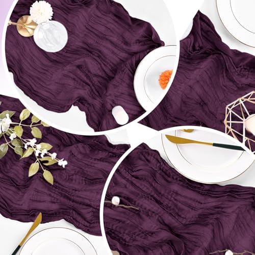 16 Pack Dark Purple Cheesecloth Table Runner 20 x 120 inch Gauze Table Runners 10 FT Long,Semi Sheer Boho Cheese Cloth Fabric Table Runner Bulk for Party,Wedding,Baby Shower,Bridal Shower Decoration - Image 6