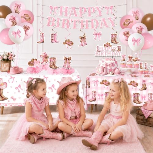 Cowgirl Birthday Party Decorations,Pink Boots And Bows Party Decorations - Image 2