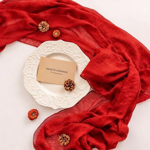 2Pcs Red Cheesecloth Table Runner 120 Inches for Party Home Decor - Image 2
