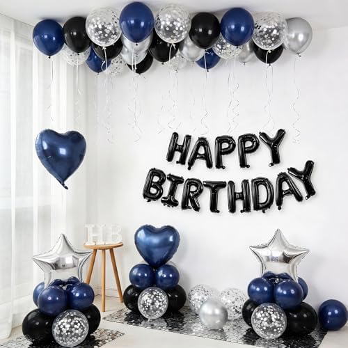 Navy Blue and Black Birthday Decorations for Men Happy Birthday Banner - Image 3