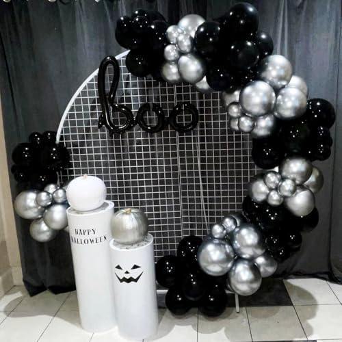 Black and Silver Balloons, 12 Inch Metallic Chrome Black Silver Confetti Latex Helium Balloons for Men Boys Birthday Baby Shower Wedding Engagement Halloween New Year Bachelorette Party Decorations - Image 3