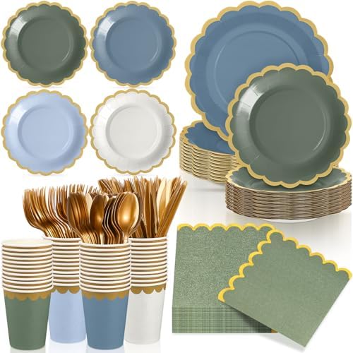Mimorou 169 Pcs Dusty Blue and Sage Green Plates and Napkin Party Supplies by Unknown