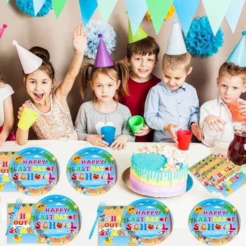 96 Pcs Happy Last Day of School Paper Party Plates and Napkins for Hello Summer Vacation Supplies Summer End of School Year Theme Dessert Tableware Set for 24 Guests Birthday Party Decorations - Image 6