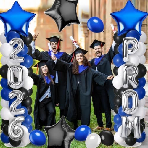 2 Sets Graduation Balloon Column Stand Kit with Balloons Prom Send off 2026 Grad Prom Themed Decor Black Blue White Balloon Tower Stand for Floor Grad School & College Celebration Party Supplies - Image 7