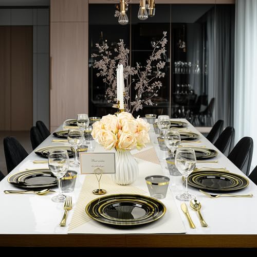 BESTVIP 350 Piece Black Gold Dinnerware Set for 50 Guests - Image 6