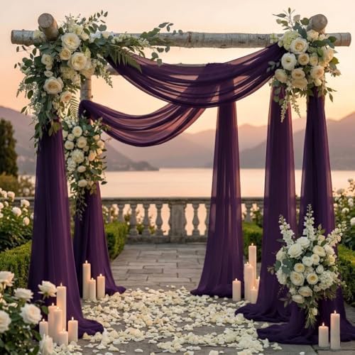 Pack of 2 Wedding Arch Drape Panel Fabric 30" x 100ft - Eggplant - Image 4