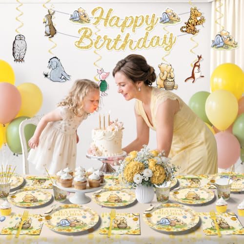 205Pcs Classic Bear Birthday Decorations Tableware Set, 25 Serves - Image 4