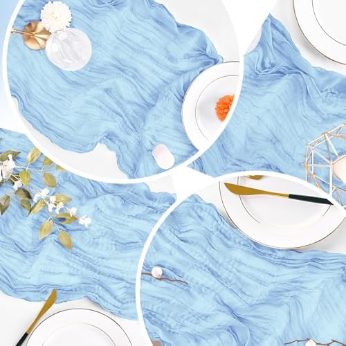 6 Pack Baby Blue Cheesecloth Table Runner 20 x 120 inch Gauze Table Runners 10 FT Long,Semi Sheer Cheese Cloth Fabric Table Runner Bulk for Wedding,Party,Baby Shower,Bridal Shower Decoration - Image 6