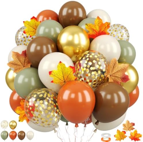 Green Orange Brown Balloons, 50Pcs Fall Balloon for Thanksgiving Party Home by Paready