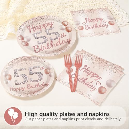 96 Pcs Rose Gold 55th Birthday Party Supplies, Serves 24 - Image 3