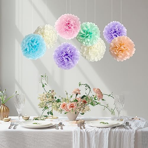 ANSOMO Pastel Tissue Paper Pom Poms Colorful Birthday Party Decorations - Image 4