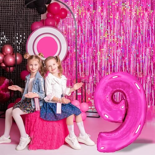 4 Packs Hot Pink Foil Fringe Curtain, Pink Glitter Metallic Tinsel Backdrop for Birthday, Wedding, Baby Shower, Bachelorette Cowgirl Princess Party Decorations Supplies - Image 5