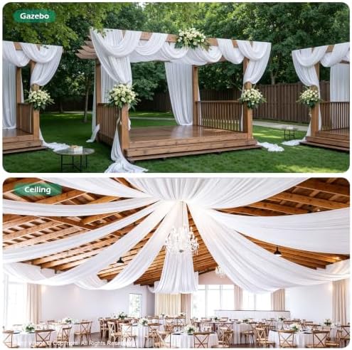 4 Panels 5ft(W) x 20ft(L) White Ceiling Drapes for Wedding Parties - Image 4