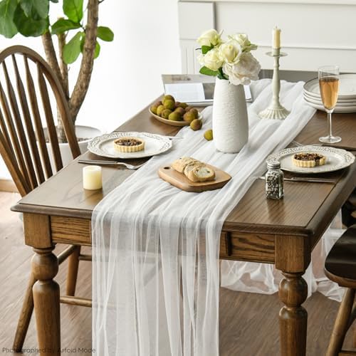 Artoid Mode 6PCS Ivory Gauze Table Runner 120 Inch 10FT, Seasonal Sheer Kitchen Dining Holiday Wedding Birthday Baby Shower Table Decor for Home Party - Image 5