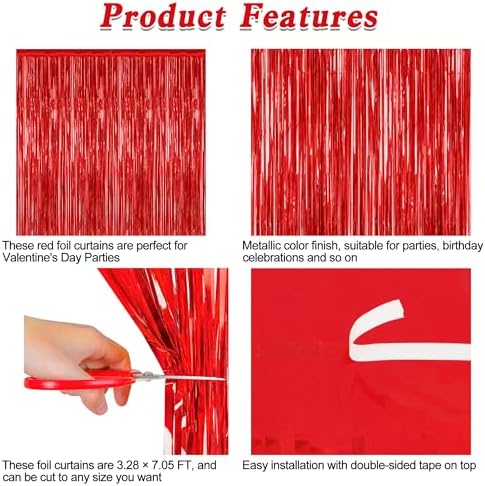ZATAYE 8 Pack Red Valentines Christmas Foil Curtain Streamer Decorations - Image 4