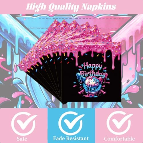Baseball Drip Birthday Party Decorations - 96 Pcs Baseball Ice Cream Drip Plates Napkins Forks Tableware Set, Black and Pink Ice Cream Drip Dinnerware for Boys Girls Serve 24 - Image 3