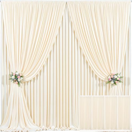 4 Panels Champagne Backdrop Curtain for Parties Wedding Baby Shower Wrinkle Free Photo Curtains Backdrop Drapes Fabric Decoration for Bridal Shower 20ft(W) x 10ft(H) by Tao-GePartyDecorations