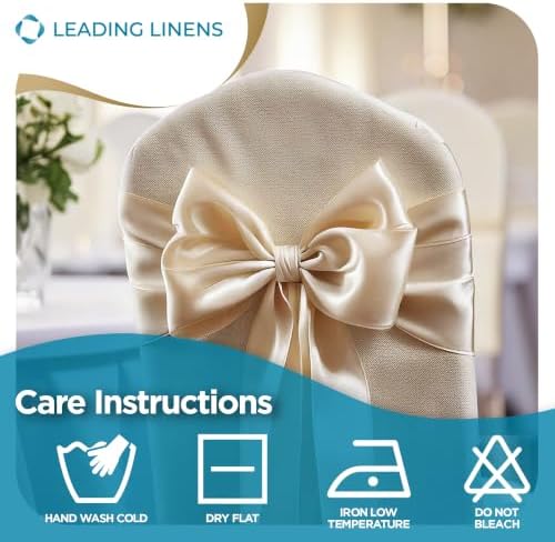Leading Linens 10 pcs Ivory 108"x8" Satin Bow Sash Chair Cover Decoration - Image 6