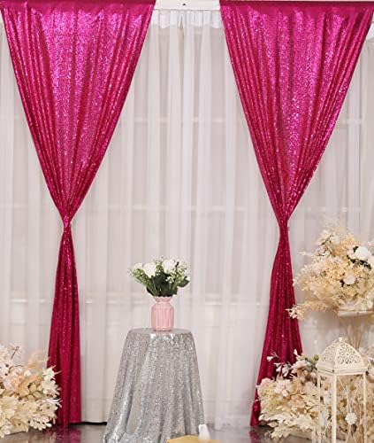 Poise3EHome Hot Pink Sequin Backdrop, 2 Panel 2x8ft Glitter Curtain for Parties, Weddings, Baby Showers, Christmas Decor, Thanksgiving Holiday Festival Decor - Image 2