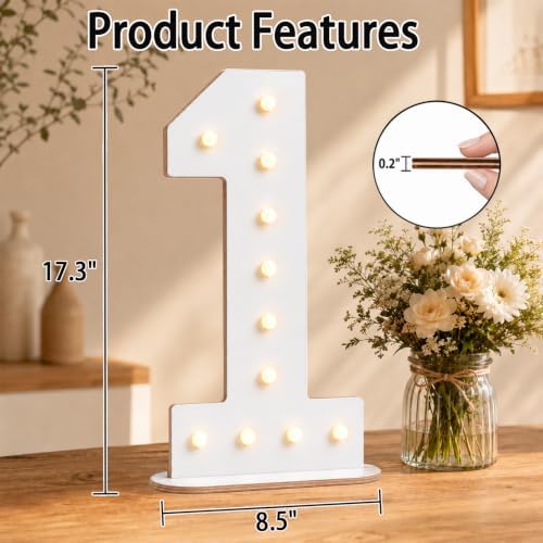 Pooqla 1st Birthday Decorations, 17.3 in White Wooden Light Up Numbers 1 - Image 4