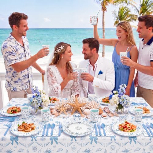 Vesici 452 Pcs Blue Bow Seashell Coastal Beach Party Supplies for 50 Guests - Image 4