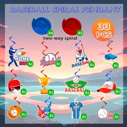 Baseball Hanging Swirls Decorations, 33 Pcs Baseball Hanging Spirals/Baseball Party Hanging Decorations Spirals for Baseball Birthday Decorations & Baseball Party Decorations - Image 6