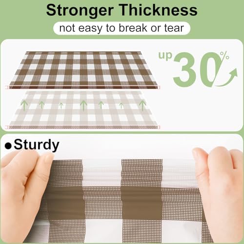 misaya 12 Packs Brown White Buffalo Gingham Plastic Disposable Table Cloth - Image 2