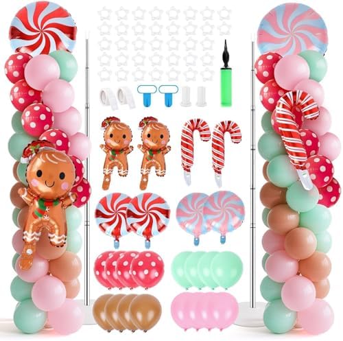 2 Sets Christmas Gingerbread Balloon Stand for Floor Adjustable Red Whilt Balloons Column Kit Set of 2 with Candy Crutch Balloons Tower Stand for Birthday Baby Shower Party Supplies by Unknown