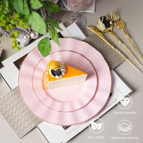 120PCS Pink Plastic Plates, Wavy Plates with Gold Rim - Image 5