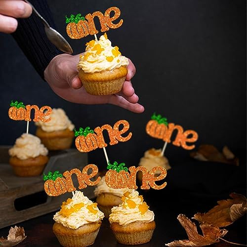 24Pcs Pumpkin One Cupcake Toppers Glitter Fall Theme 1st Birthday Cupcake Picks Pumpkin Themed Baby Shower First Birthday Thanksgiving Party Cake Decorations Supplies - Image 6