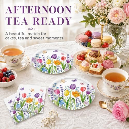 40Pcs Floral Plates and Napkins Party Supplies, Disposable Tulips Plates Napkins Tableware Set for Picnic Wedding Baby Shower Bridal Shower Birthday Tea Party Decorations (Tulip) - Image 5