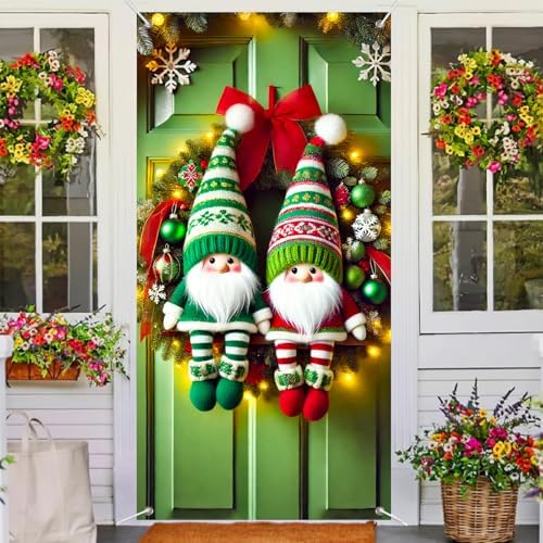 BlissYard Christmas Door Cover Gnome Elf 35x71 Inch Polyester - Image 4