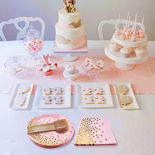 Pink and Gold Paper Plates and Napkins Party Supplies Serves 35 Guests - Image 3