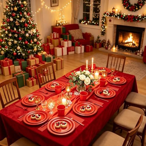 Red Plastic Party Plates Set 30 Guest Disposable Red Party Supplies - Image 5