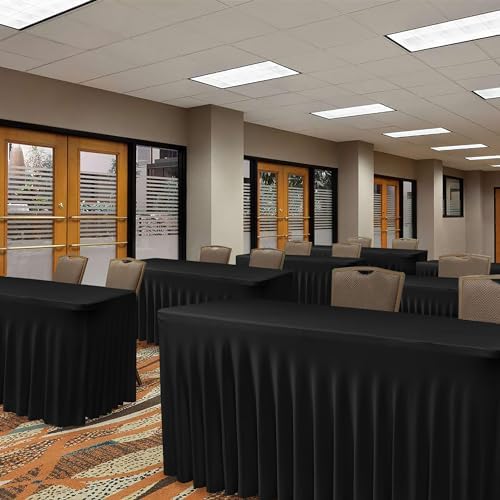 Black Spandex Table Skirt for 8 Foot Rectangle Tables 4 Pack 96x30 In - Image 6